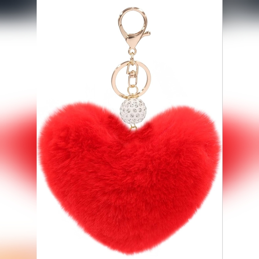 Red Heart-Shaped Fur Keychain